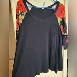 MOA USA Black shirt, Quarter length sleeves with Red Roses XL